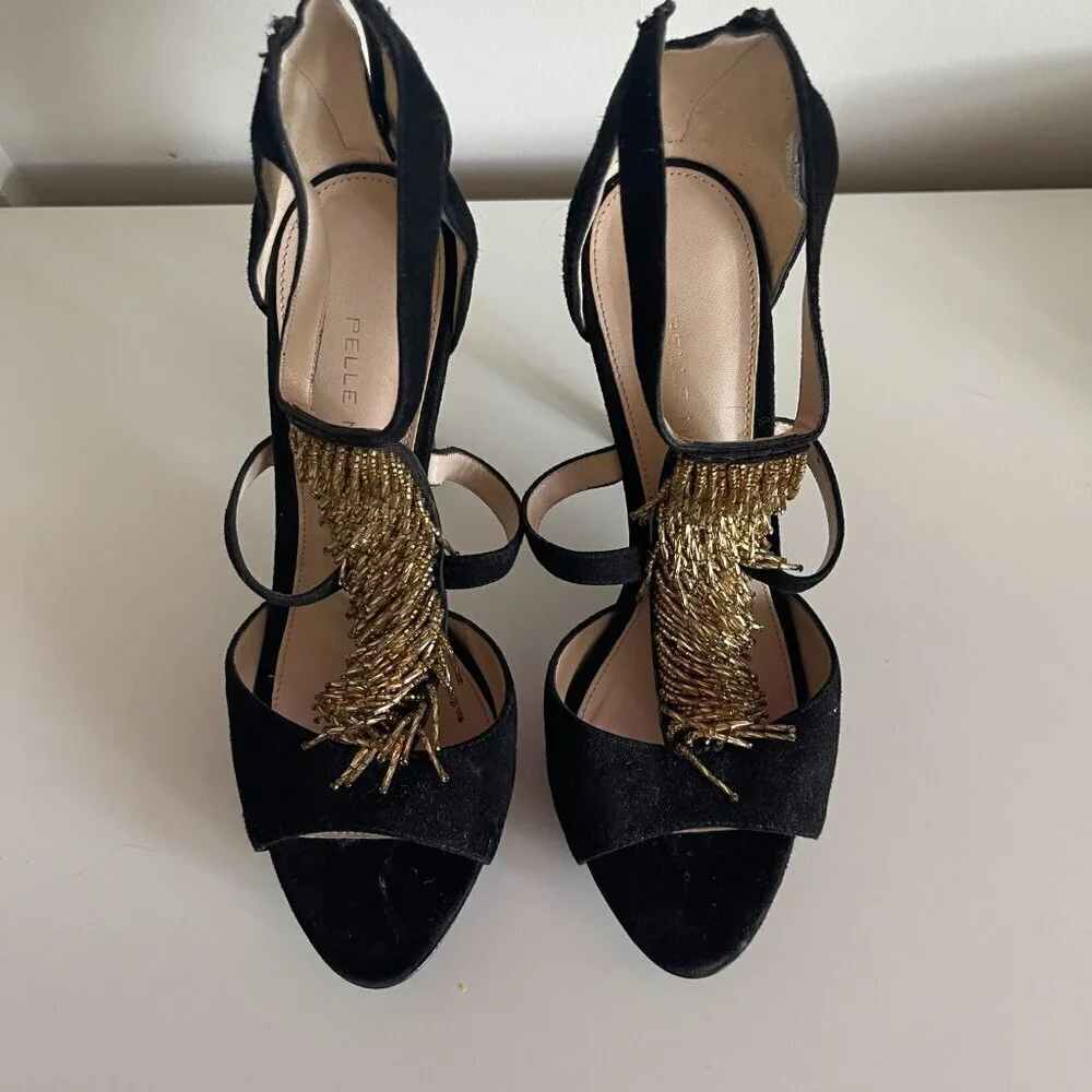New Gold/Black Heel platform sandals